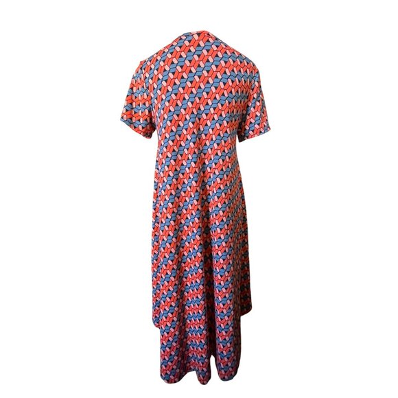 LuLaRoe LLR Carly Dress Size XS Blue/orange geo pattern short sleeved hi/lo cut - Picture 4 of 6